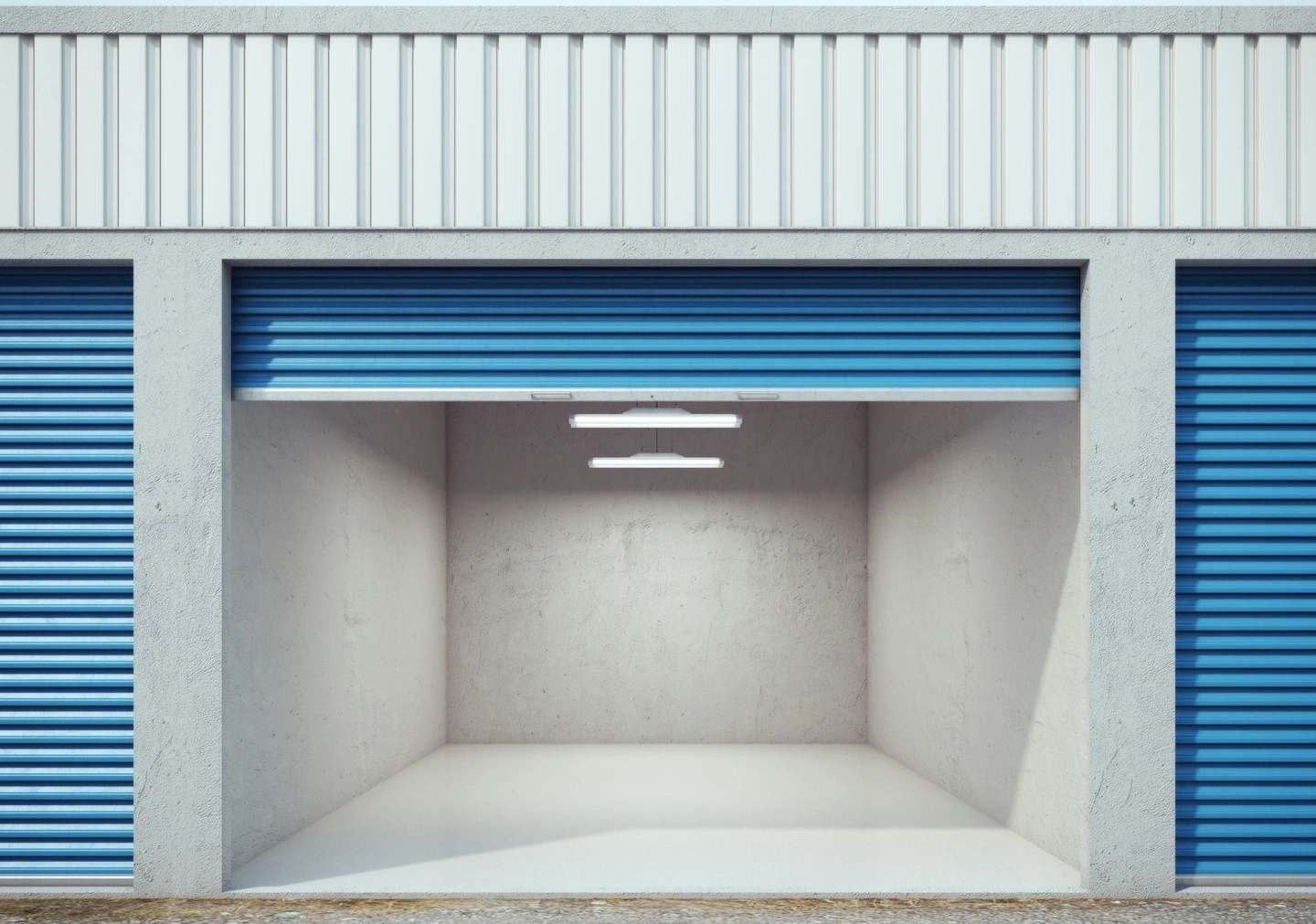 A garage door opened to show the inside.