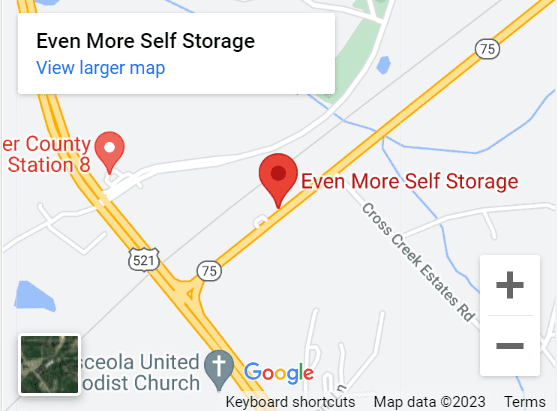 A map of the location of an even more self storage facility.